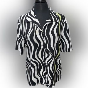 TanJay Zebra Stripe Short Sleeve Blouse With One Green Stripe